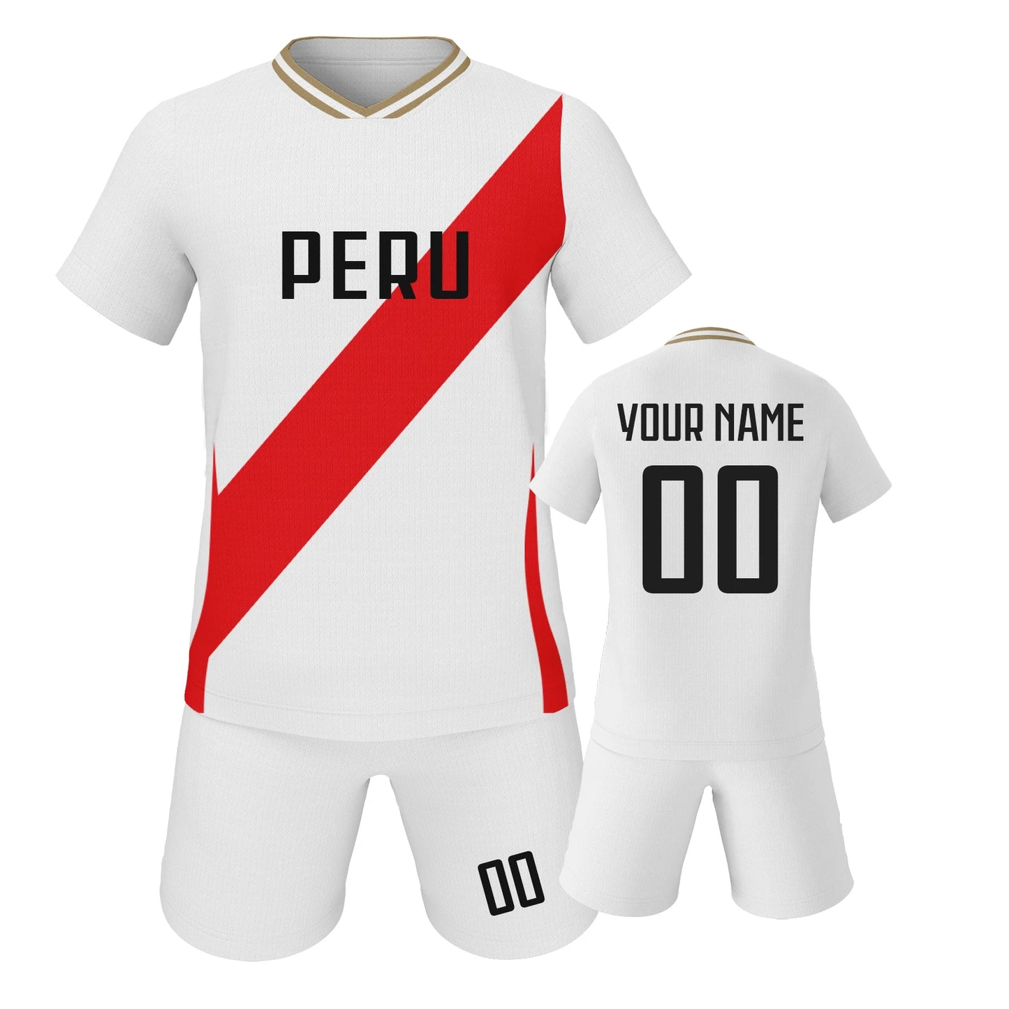 Personalized Kids Peru Soccer Jersey Kit - Custom Name & Number Football Shirt for Youth Teams, Ages 3-14