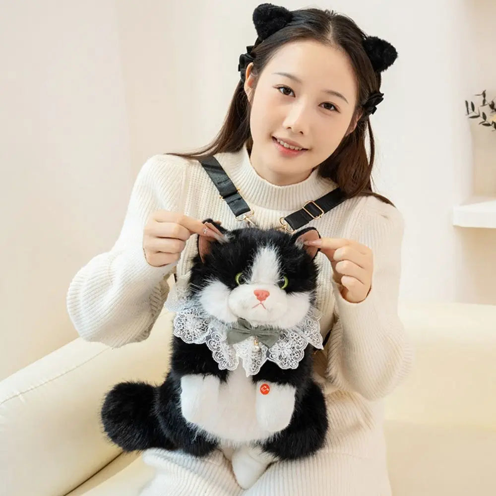 Plush Cat Backpack Realistic Puppet Style For Travel