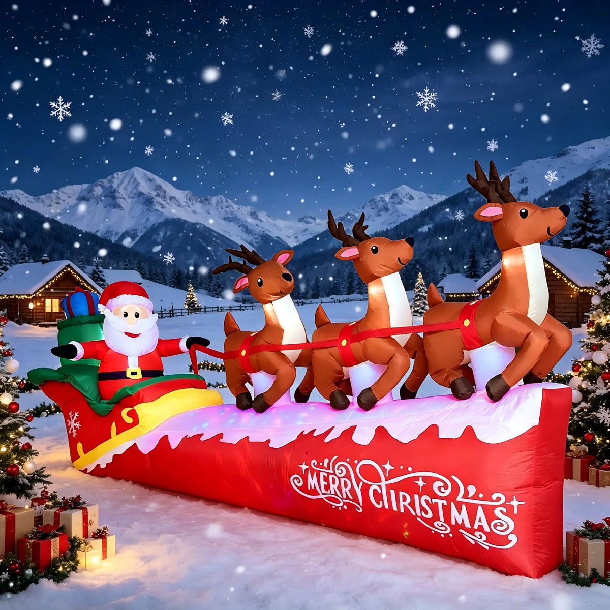 Christmas Inflatables | 10 Ft Size | Santa Reindeer Sleigh | Outdoor Yard