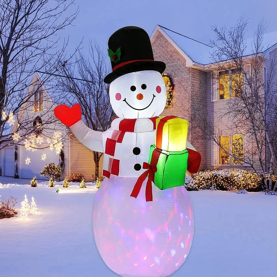 5FT Christmas Snowman Inflatable | Red Gloves Design | Rotating LED Lights