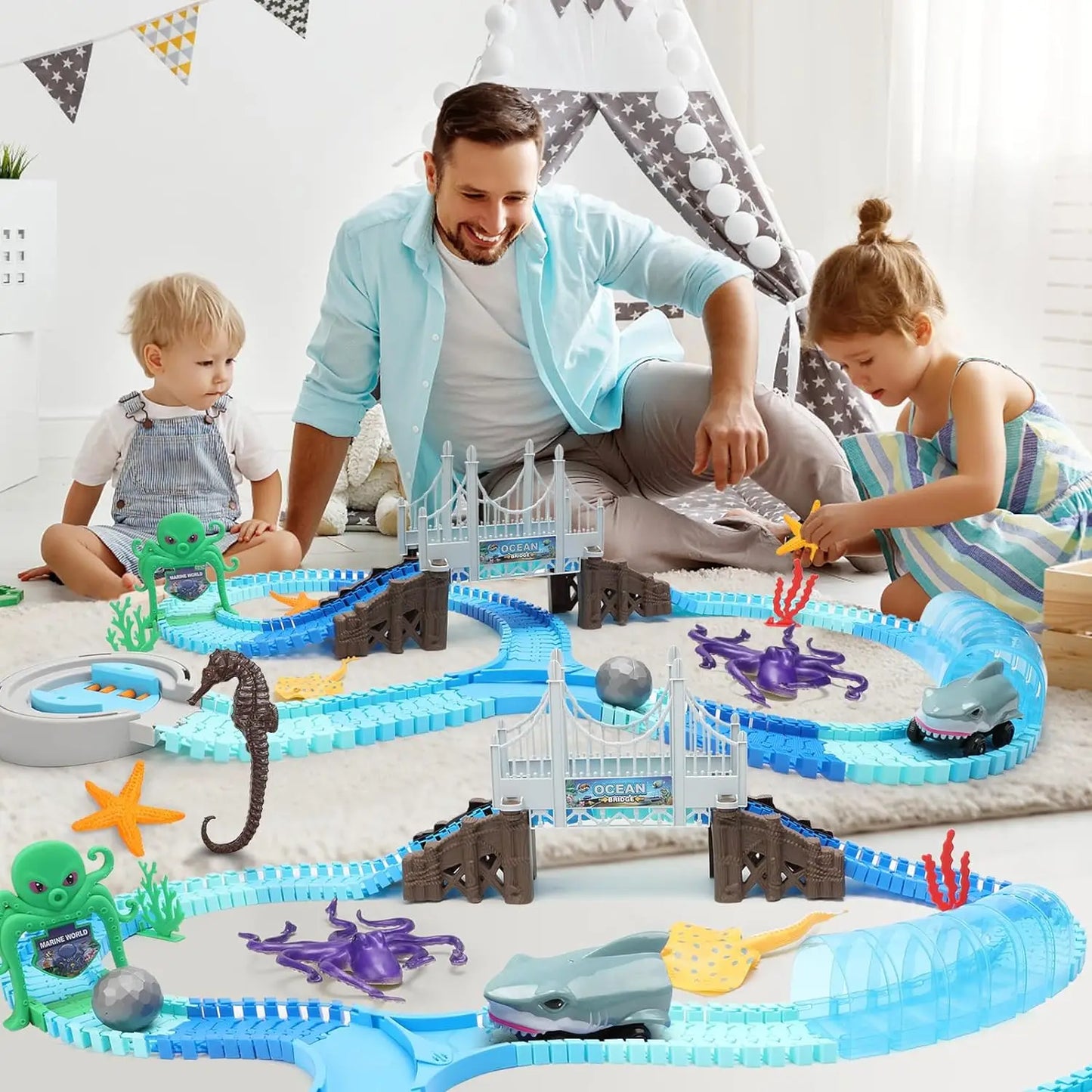 Bendable Shark Race Car Toy Set for STEM Education