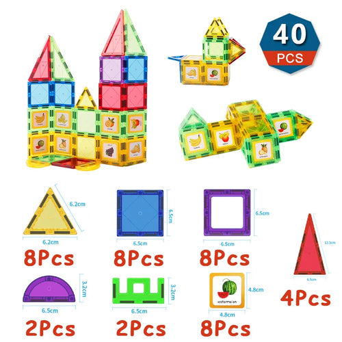 Romboss 40Pcs DIY Magnetic Blocks Colorful Montessori Tiles ToylandEU.com Toyland EU
