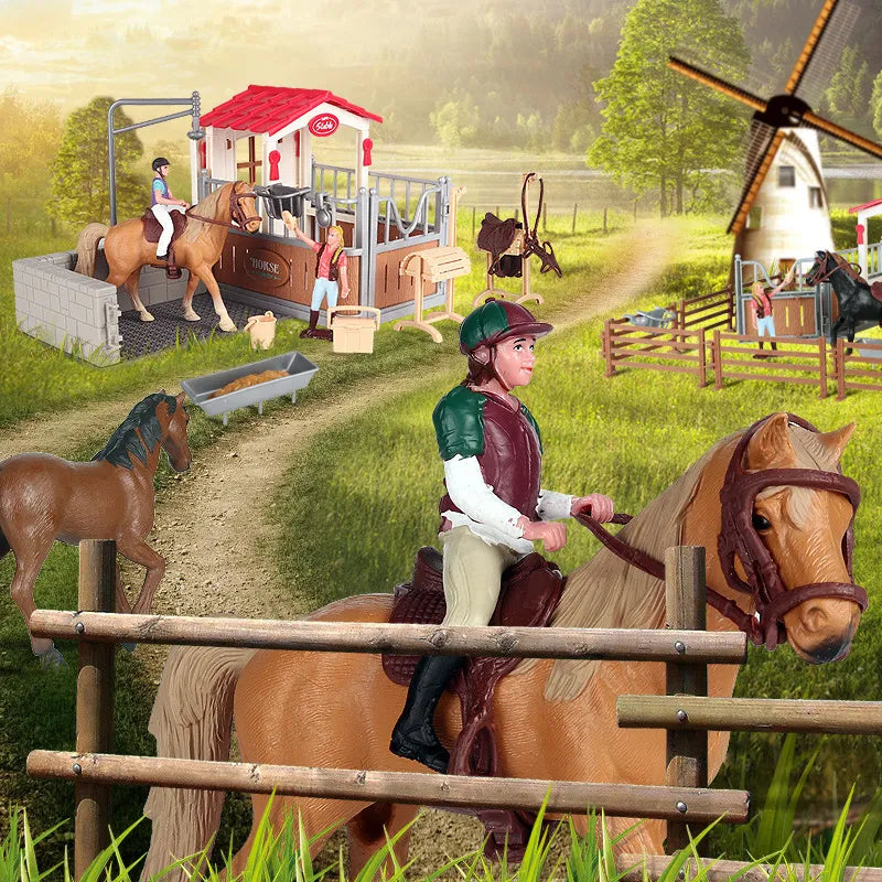 Simulation Farm Horse Fence Cart Animal Figurine Equestrian Knight - ToylandEU