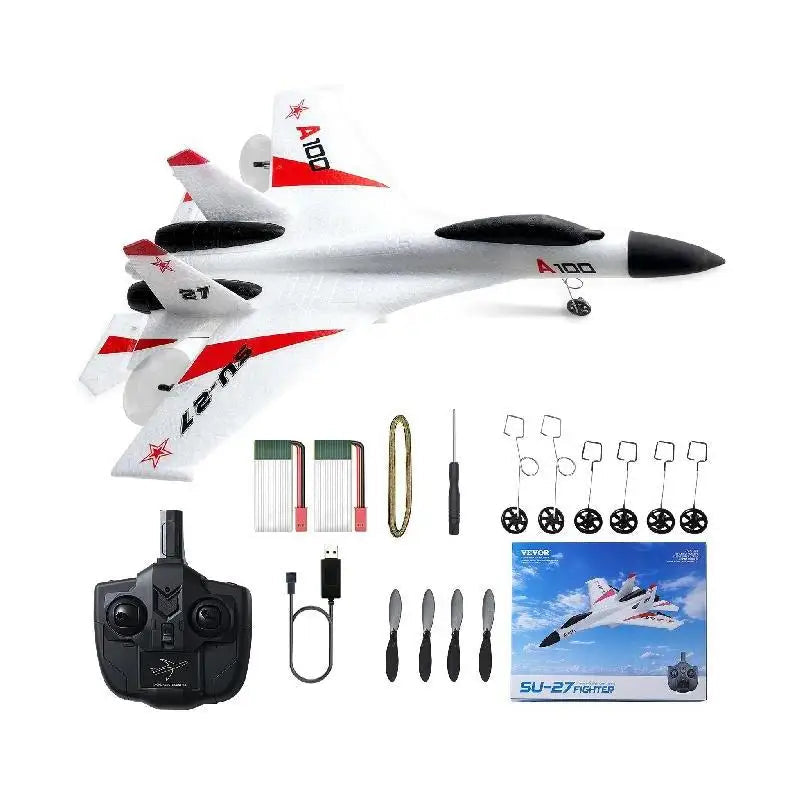 RC VEVOR SU27 2.4G Remote Control Glider Airplane with Dual Batteries - Foam Aircraft Toy for Children and Beginners