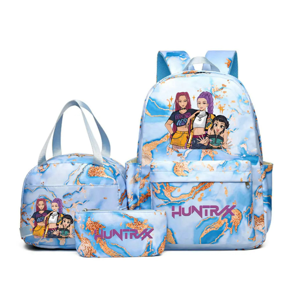 Backpack | Demon Hunters Cartoon Print | 20-35L Capacity | 3-Piece Lunch Bag Set