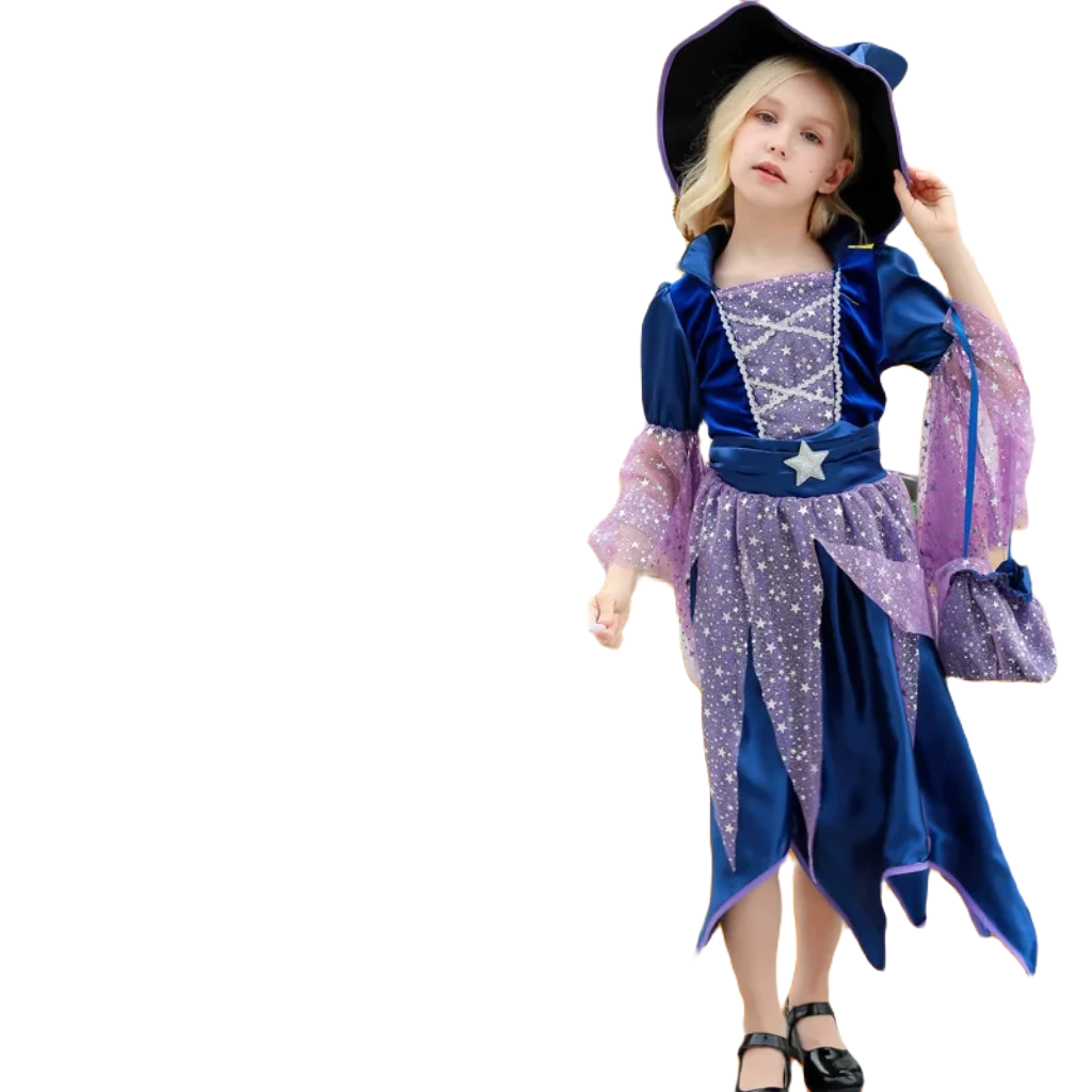 Enchanting Girls' Witch Costume Set with Hat & Bags for All Occasions