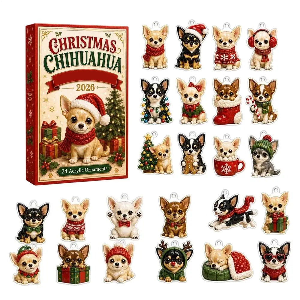 Advent Calendar | 24 Day Chihuahua Pendants | 2D Flat Acrylic Ornaments | Gift For Dog Lovers