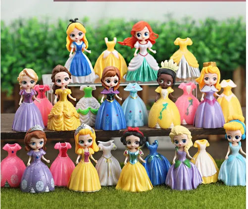 24-Piece Set of Disney Princess Themed Figurines Featuring Alice, Snow White, Belle, Cinderella, and Rapunzel