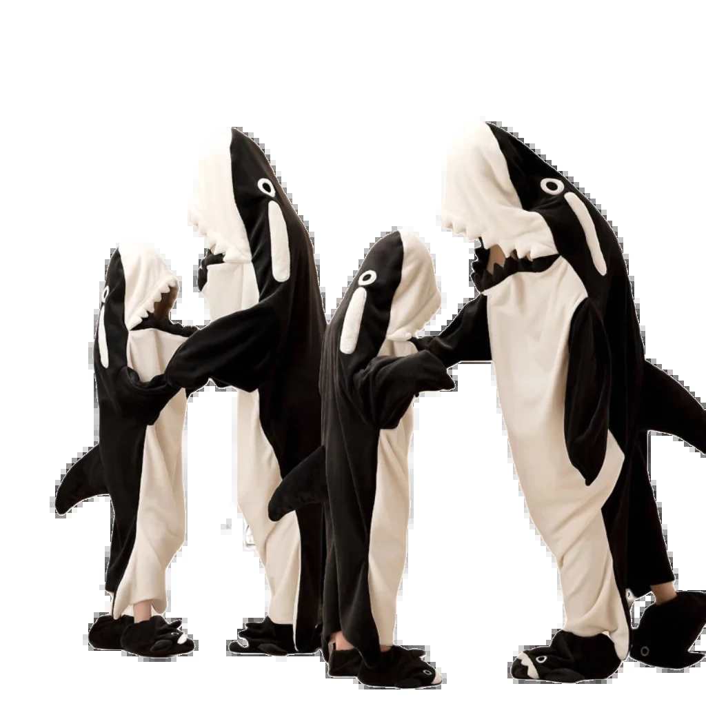 Cute Shark Costume for Kids - Thickened Parent-Child One Piece Pajamas for Halloween