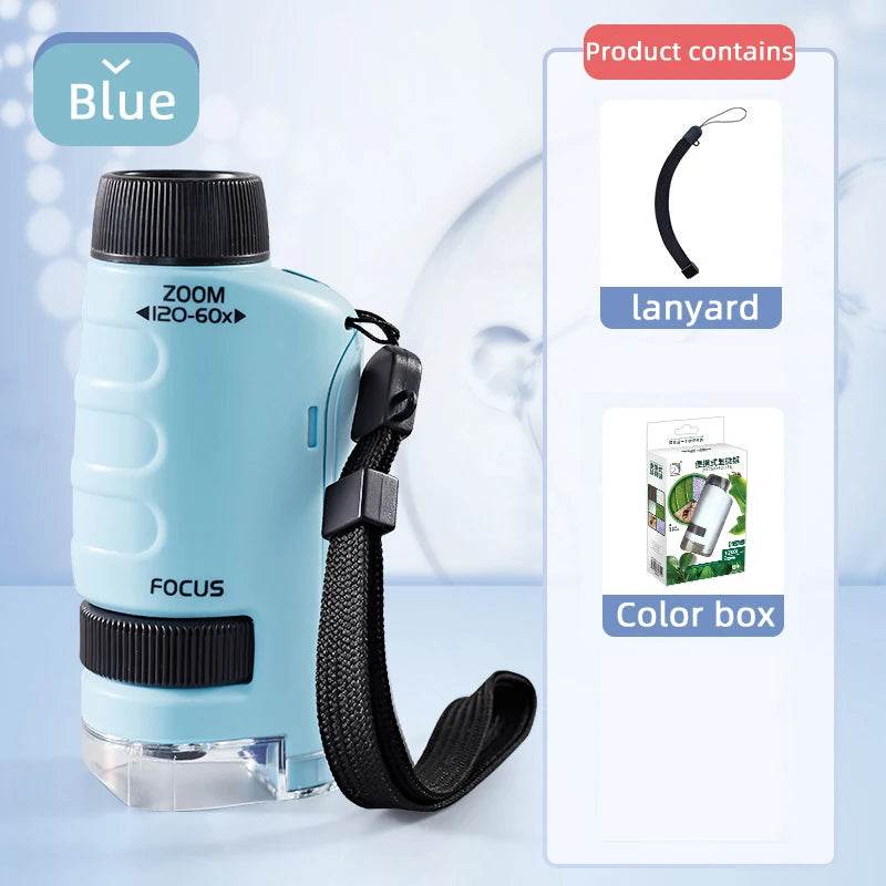 Kid Science Experiment Pocket Microscope Toy Kit 60-120x Educational Mini Handheld Microscope with Light Children STEM Toys Gift - ToylandEU