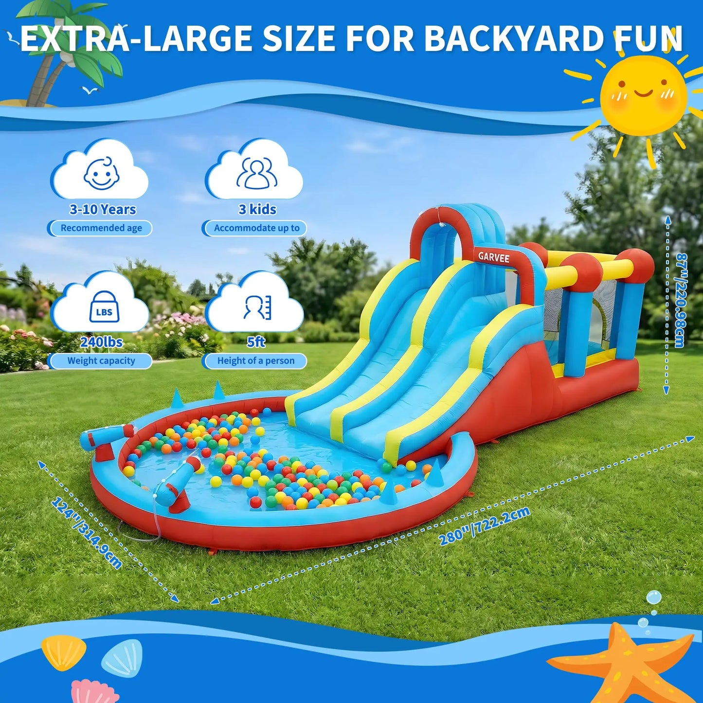 8 In 1 Inflatable Water Park With Double Slides Outdoors
