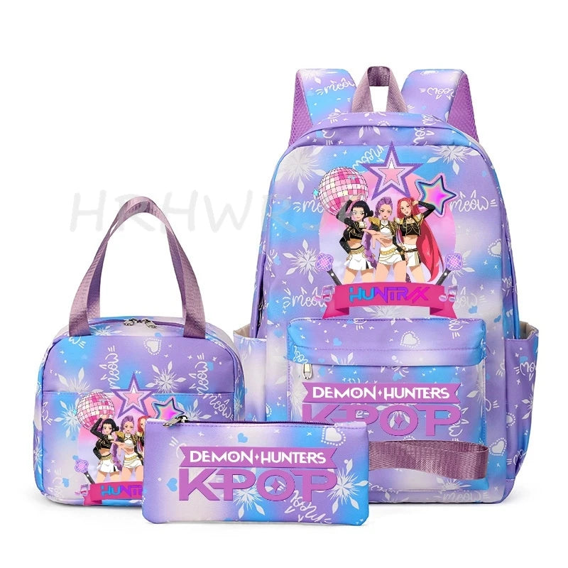Backpack | Snow Print Kpop Demon Hunter Theme | Capacity Under 20L | 3pc Set