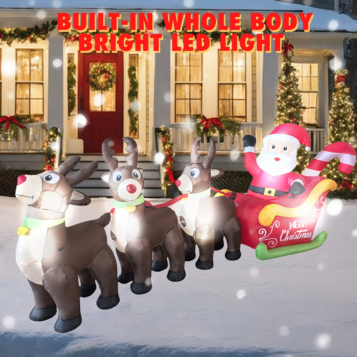Inflatable Santa Sleigh | 9.8 Ft Led Model | 3 Reindeer | Outdoor Christmas Decor
