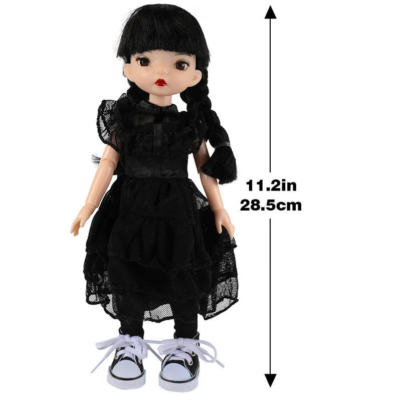 Wednesday Adams Girl Doll with Movable Joints and Dress-Up Accessories - ToylandEU