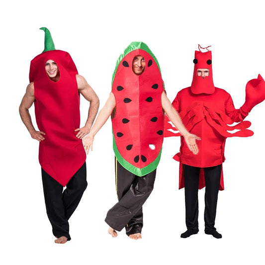 Fruit Fiesta Jumpsuits for Adults: Watermelon & Pea Costume Fun!