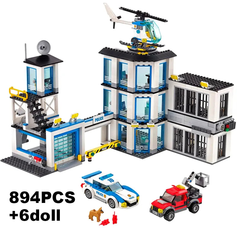 City Police Station Building Blocks Set with Helicopter Car and SWAT Team - 60141