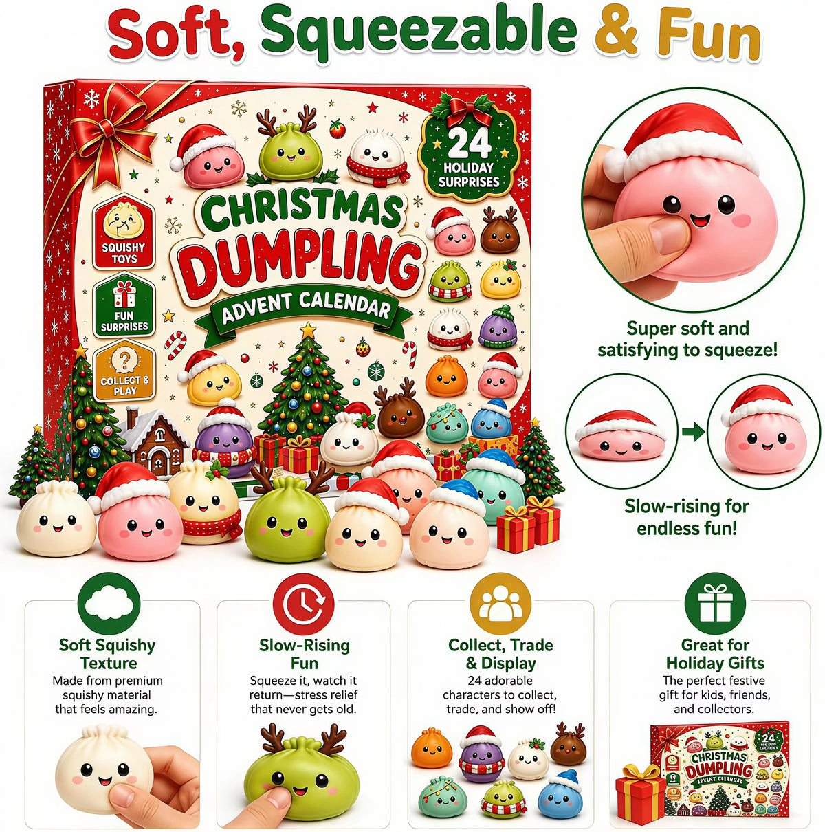 Christmas Squishy Advent Calendar | 24 Days Mystery Gift | Slow Rebound Dumpling