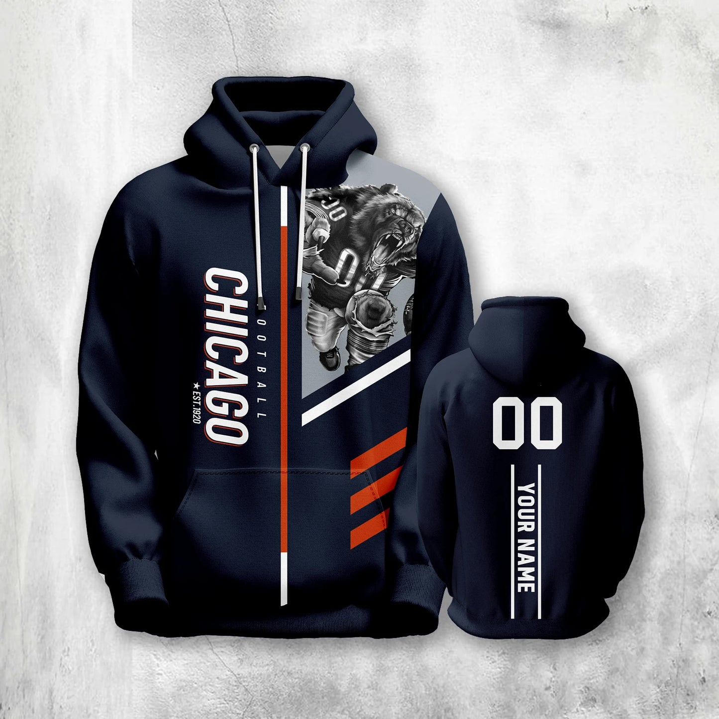 Personalized Chicago City Mascots American Football Hoodie for Men, Women, and Youth - Custom Printed with Any Name and Number