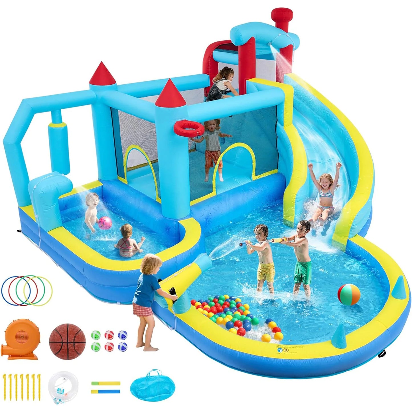 Inflatable Bounce House With Water Slide For Outdoor Play