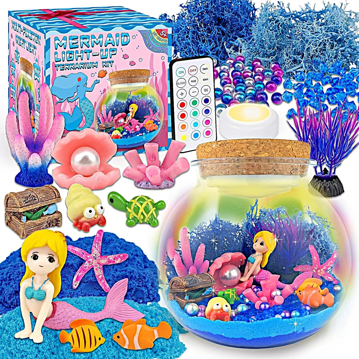 Mermaid Terrarium Craft Kit | LED Night Light | Remote Control for Kids