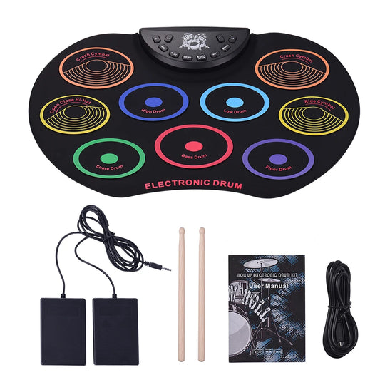 Portable Roll Up Electronic Drum Kit With 9 Silicon Pads