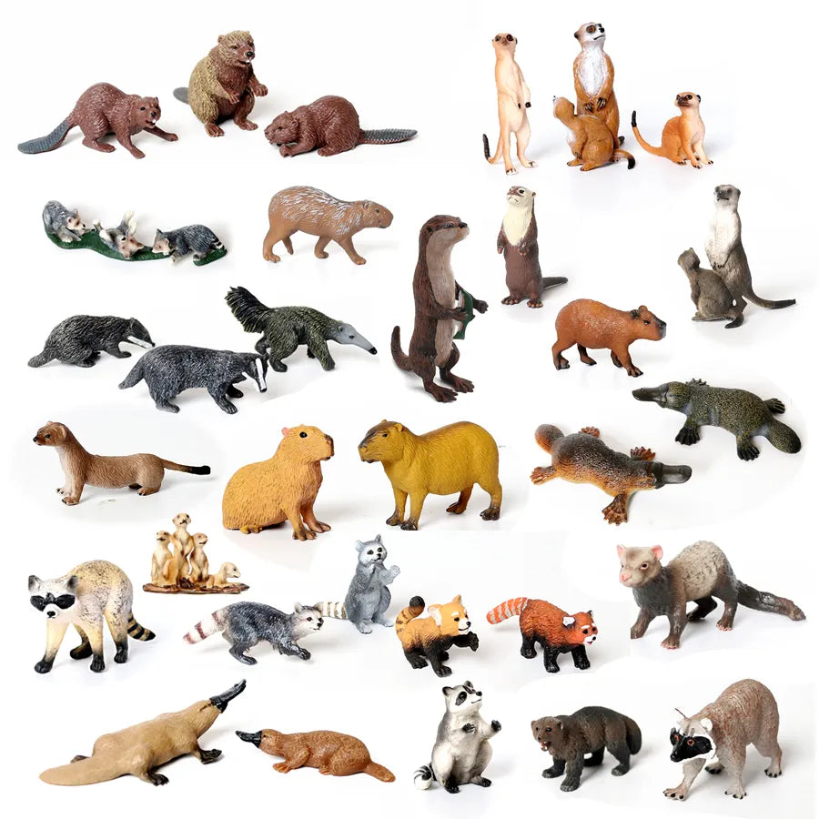 Hand-Painted Forest Animal Figures Set with Otters, Meerkat, and Beaver Model - ToylandEU