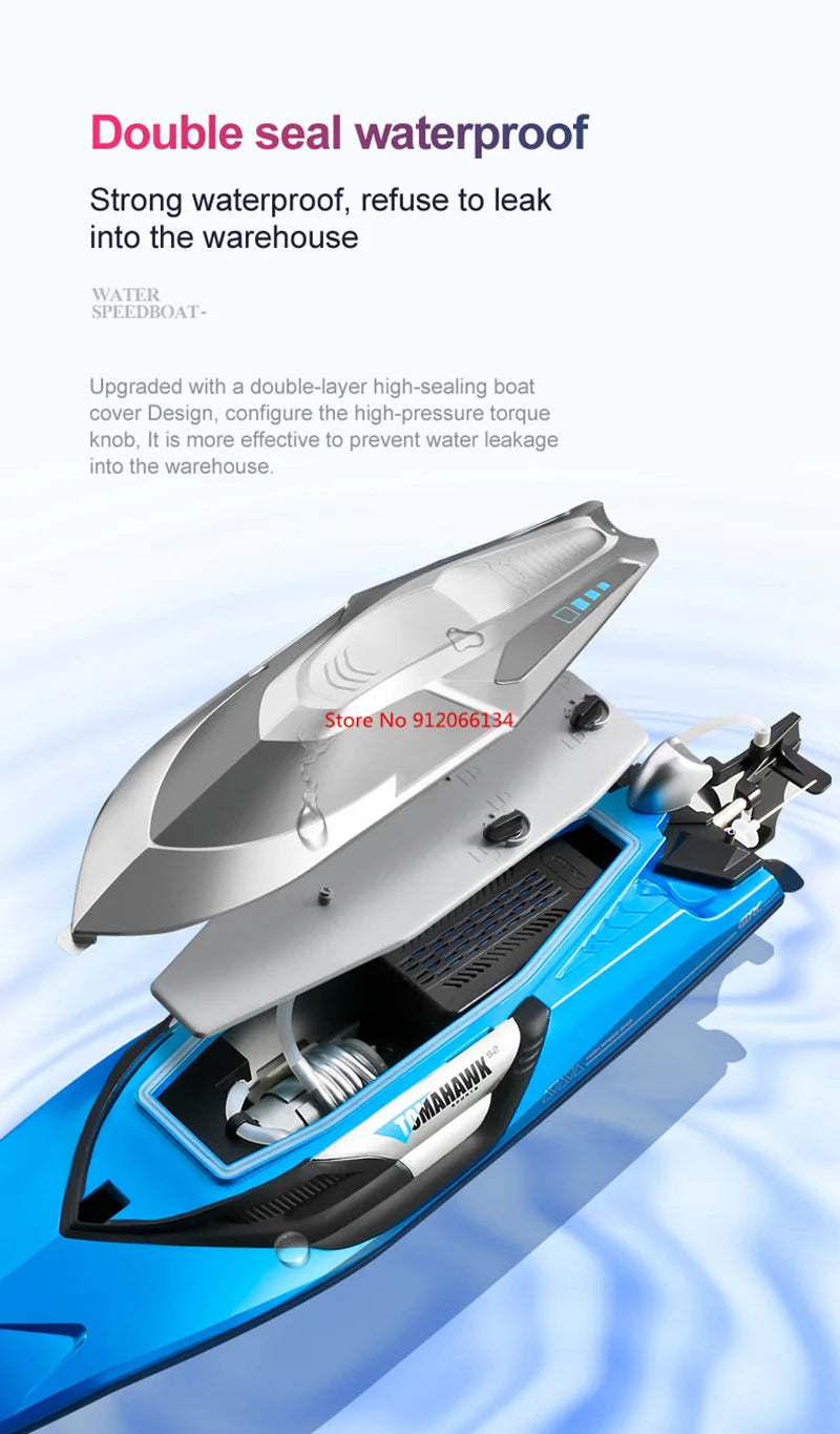 RC High-Speed 70KM/H RC Racing Boat - Double-Layer Waterproof Remote Control Yacht with Capsize Reset & Water Cooling System, 50CM Oversized Design