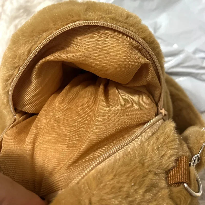 Kawaii Capybara Plush Backpack for Kids - Cute Cartoon Animal Bag with Zipper Opening