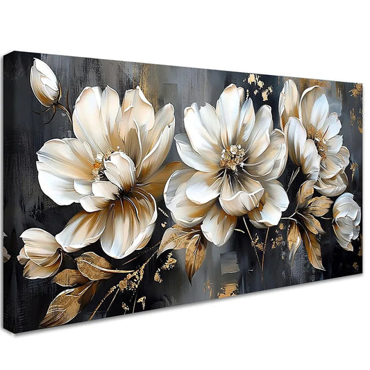 Vintage Magnolia Flower 5D Diamond Painting Kit - Black and White Gold DIY Diamond Embroidery, Full Square Cross Stitch Home Decor