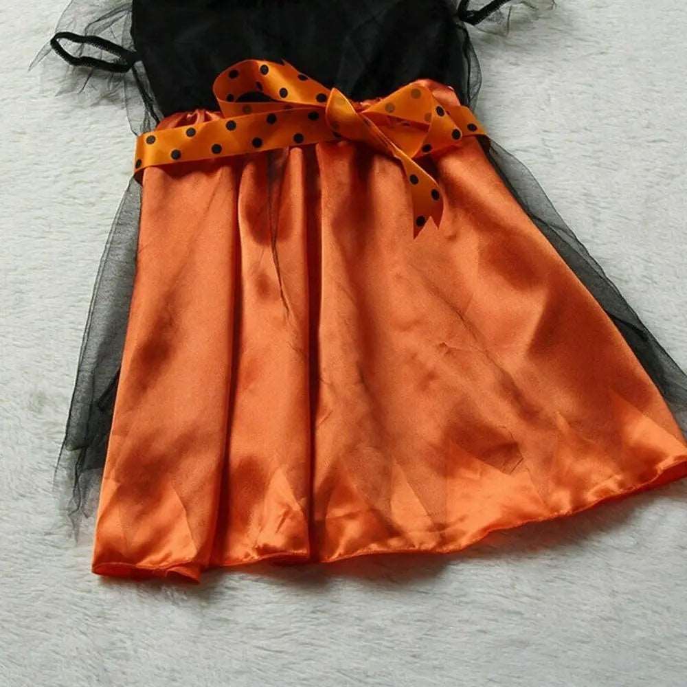 Enchanting Baby Girl Witch Costume Set for Halloween Parties - Black & Orange Dress with Hat