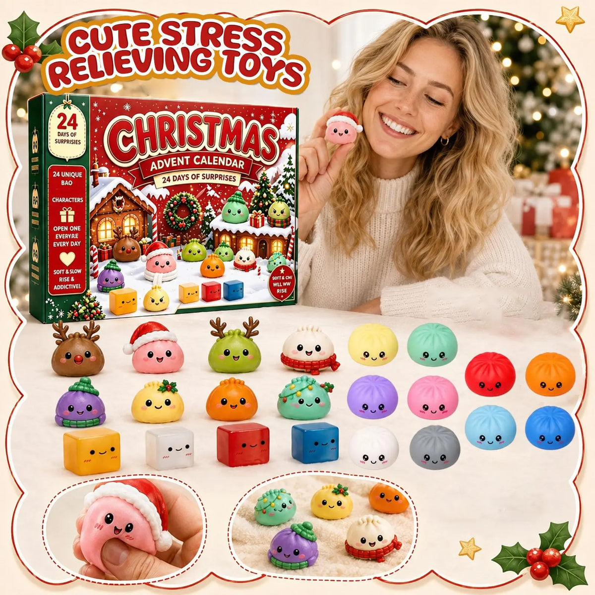 Advent Calendar | 2026 24 Mini Squishies | Festive Character Surprises | Holiday Countdown For Adults