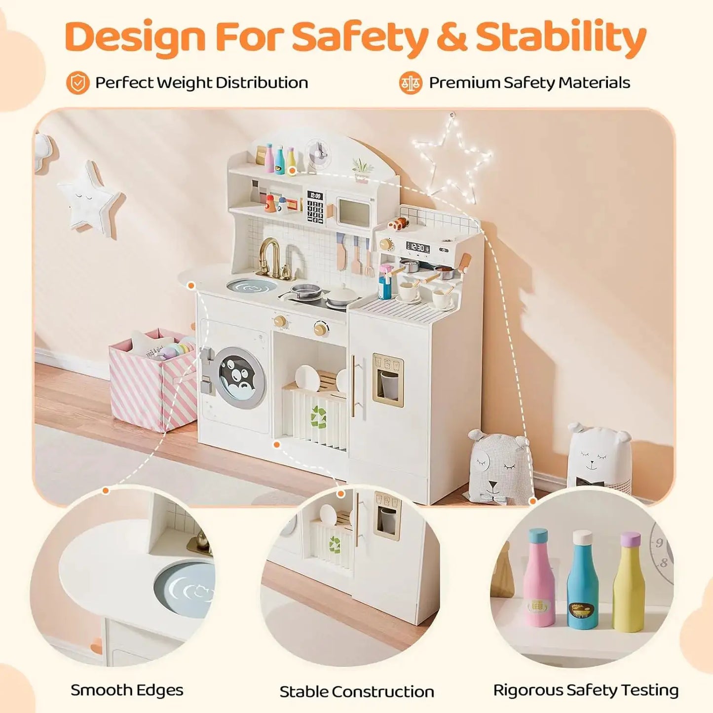 Wooden Play Kitchen w/Coffee Machine, Plenty of Play Pretend Kitchen Accessories, Kids Play Kitchen Design, Best Gift for Ages 3 - ToylandEU