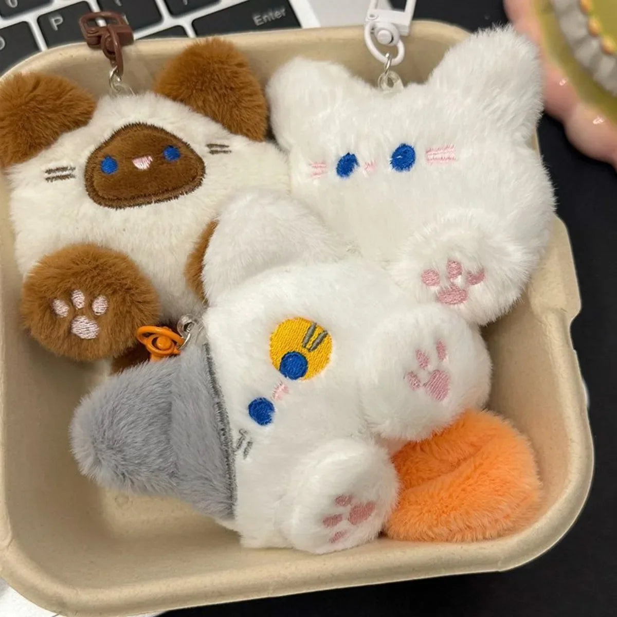 Adorable Cat Keychain Plush With Lobster Clasp For Bags