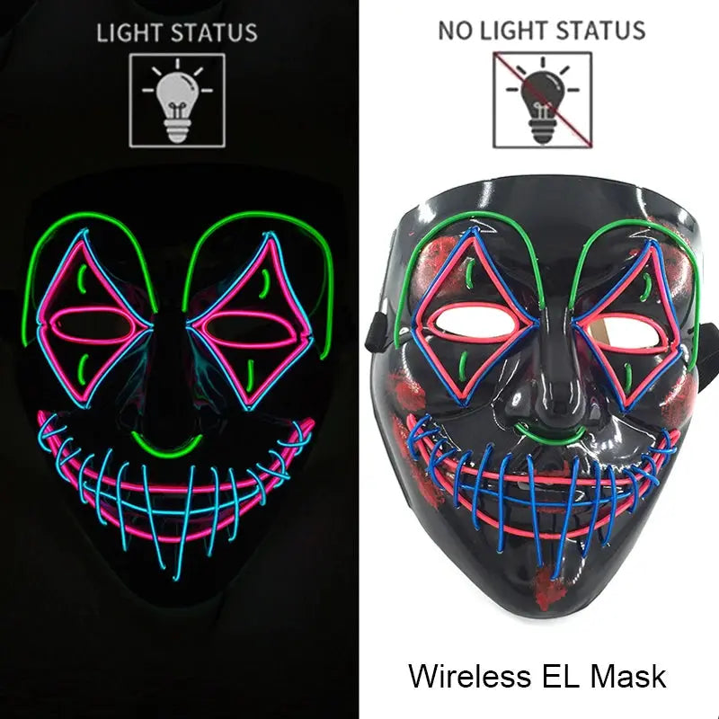 Wireless Halloween Neon LED Purge Mask Masque Masquerade Party Masks Light Grow in the Dark Horror Mask Glowing Masker - ToylandEU