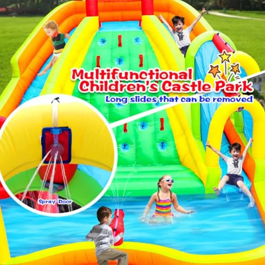 Inflatable Water Slide Park With Dual Slides And Spray
