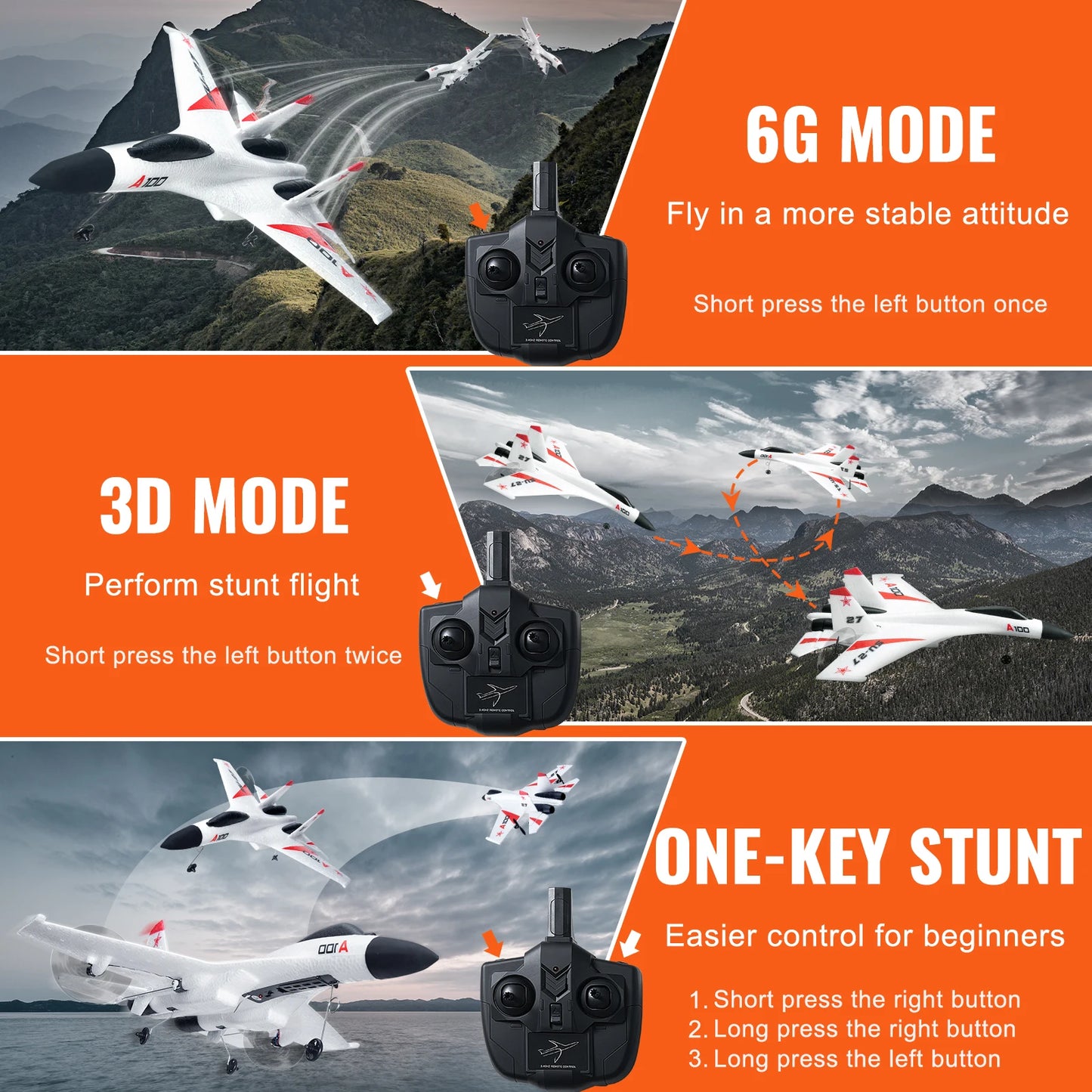 RC VEVOR SU27 2.4G Remote Control Glider Airplane with Dual Batteries - Foam Aircraft Toy for Children and Beginners