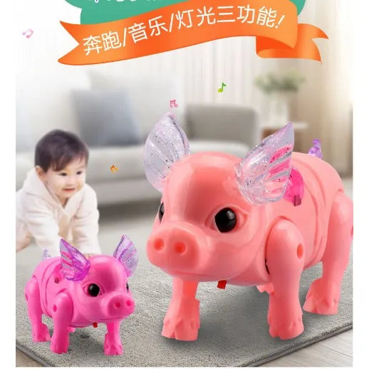 New Electric Walking piglet Toys Glowing  Sound pig  With Rope music - ToylandEU