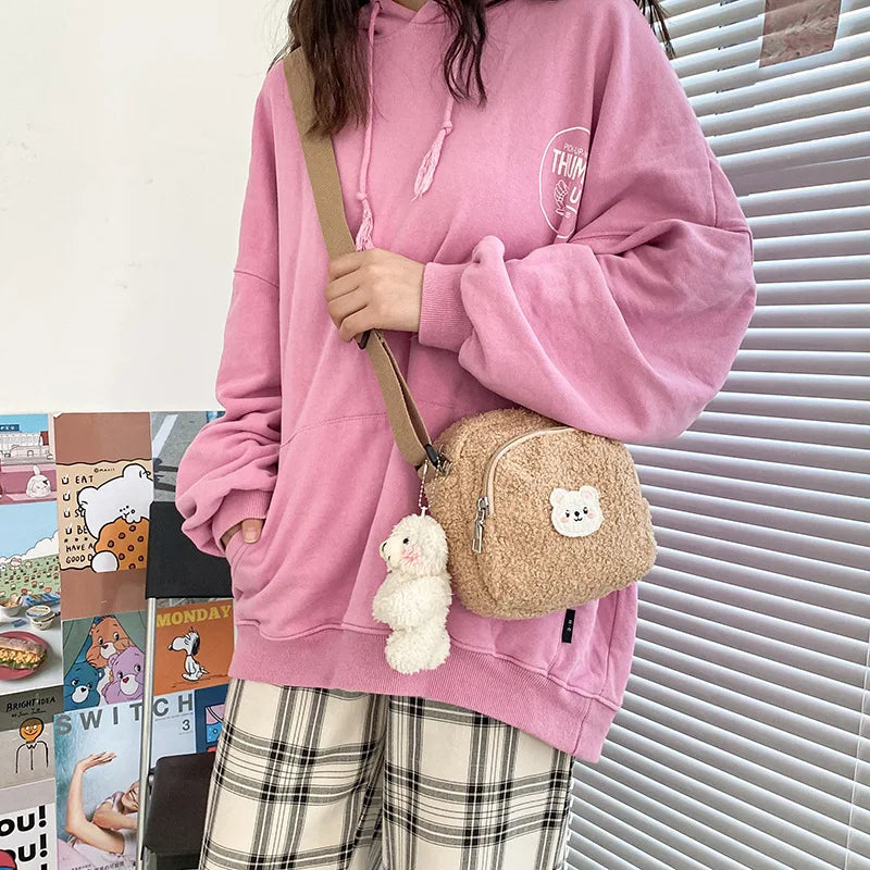 Autumn Winter New Cute Bear Messenger Bag Women Plush Cell Phone Bag - ToylandEU