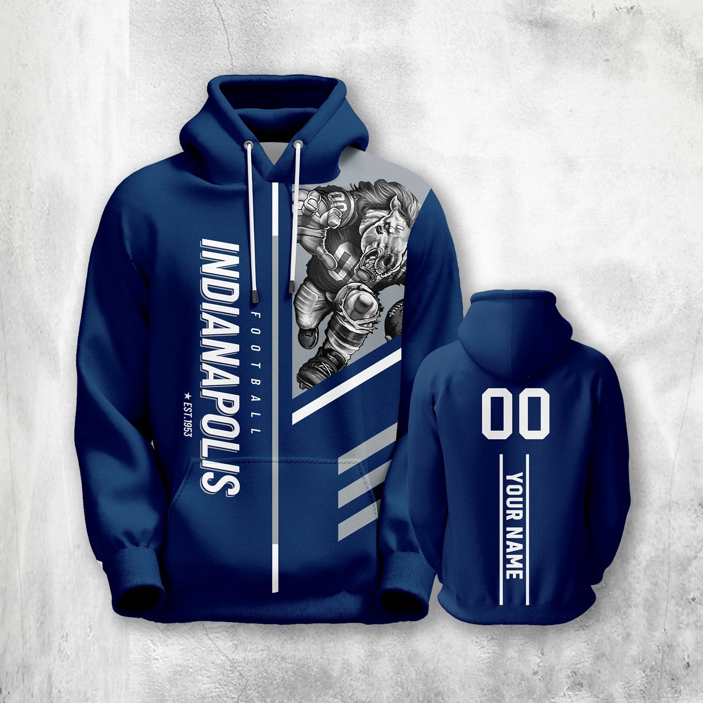 Personalized Indianapolis City Football Hoodie with Name & Number - 3D Printed Sweatshirt for Men, Women, and Youth