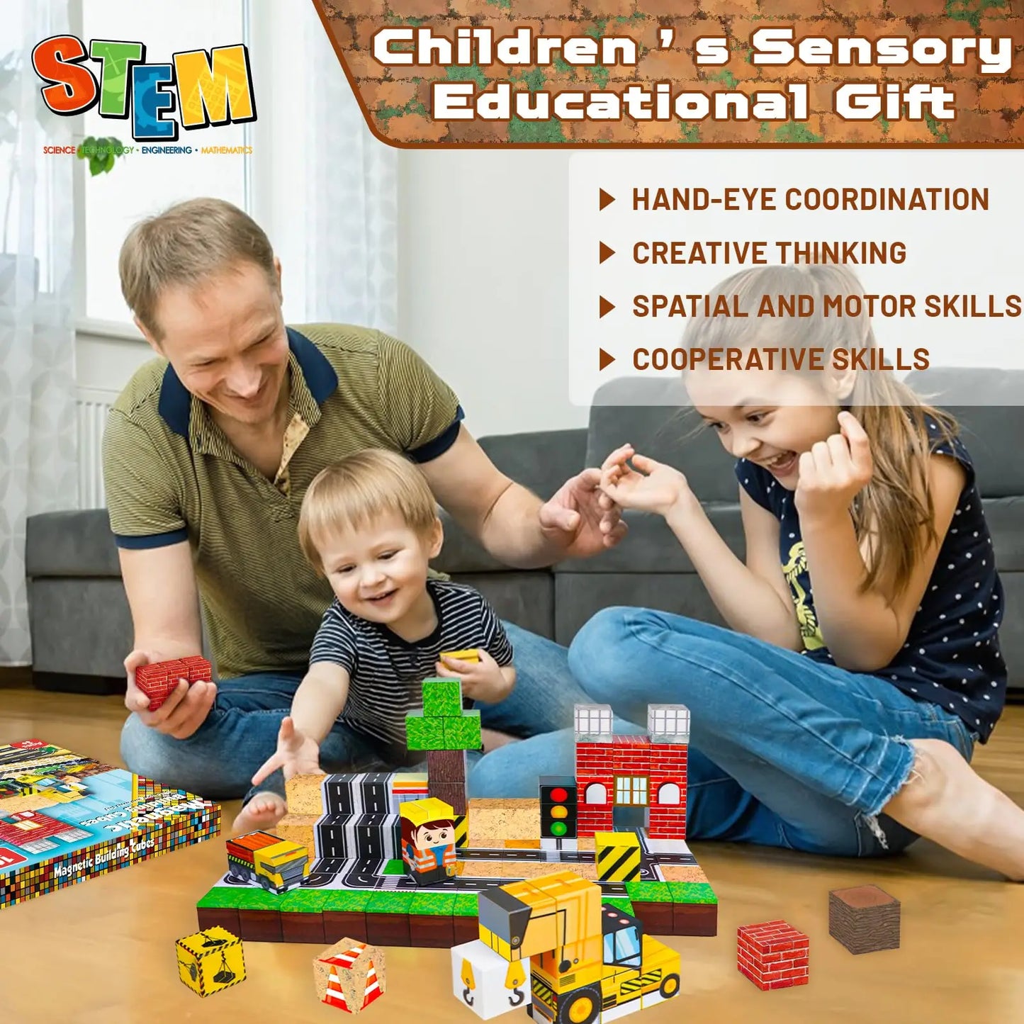 Magnetic Building Blocks | 100 Pieces Set | STEM City Road Theme | Ages 3-12