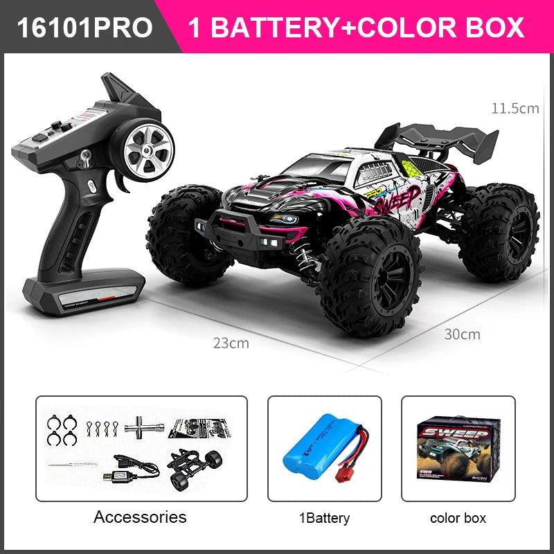 RC High-Speed 1:16 4WD Brushless Remote Control Monster Truck - 75KM/H Off-Road Adventure with LED Lights for Boys