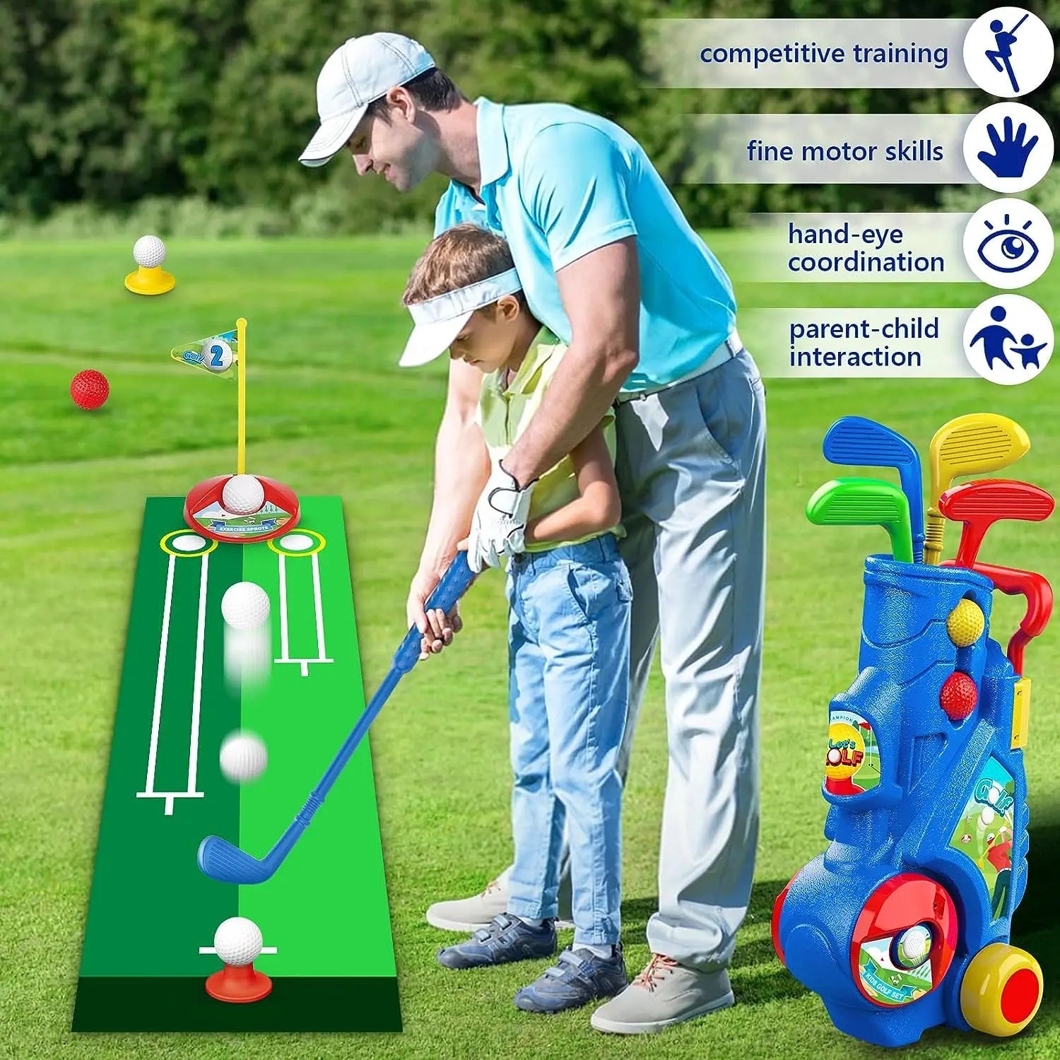 Junior Golf Set with Putting Mat and 4 Upgraded Clubs for Kids - ToylandEU