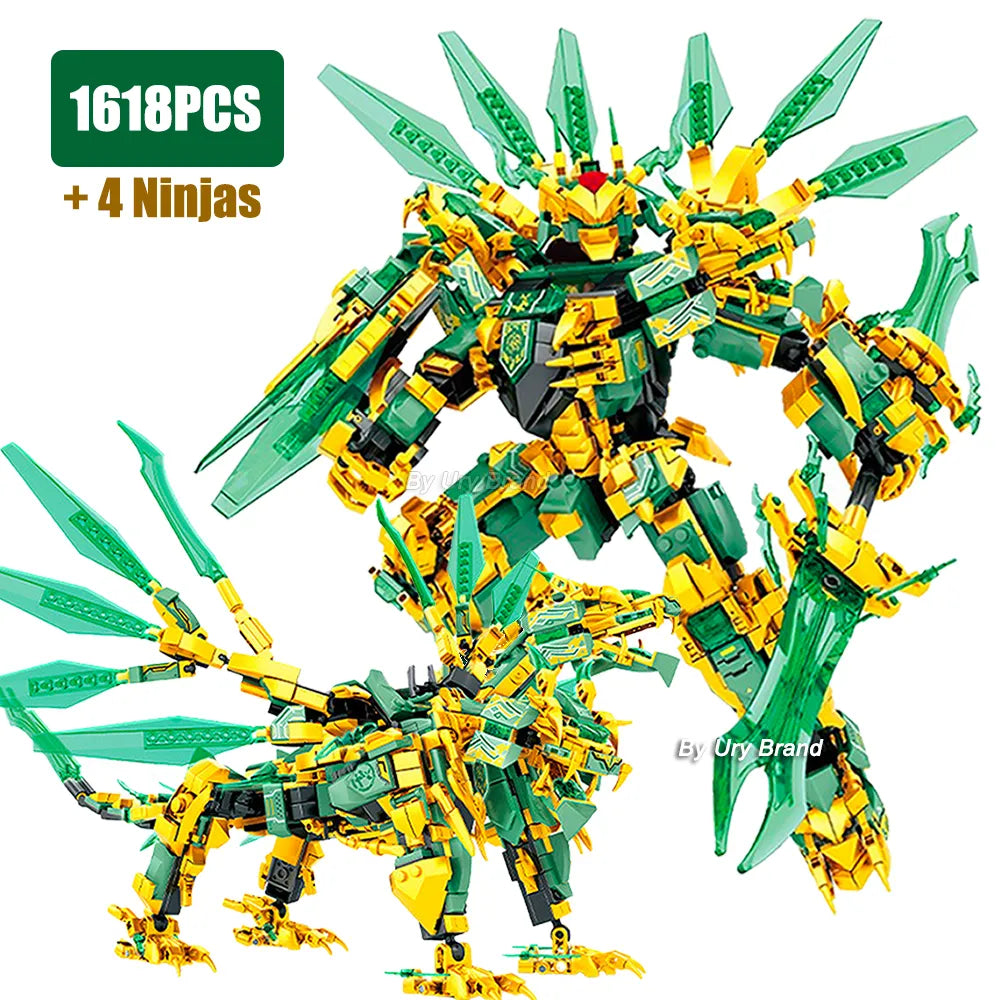 Ninja Golden Warrior Robot Mech with Flying Dragons - ToylandEU