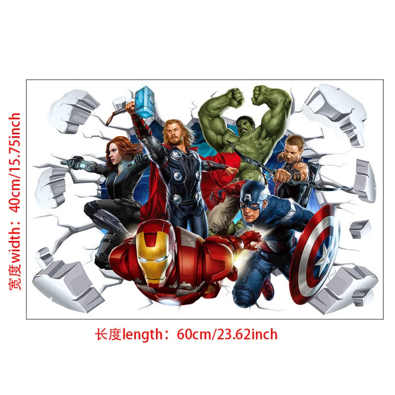 3D Wall Sticker | Avengers Theme | 60x40 cm | Hulk Iron Man Captain America Thor