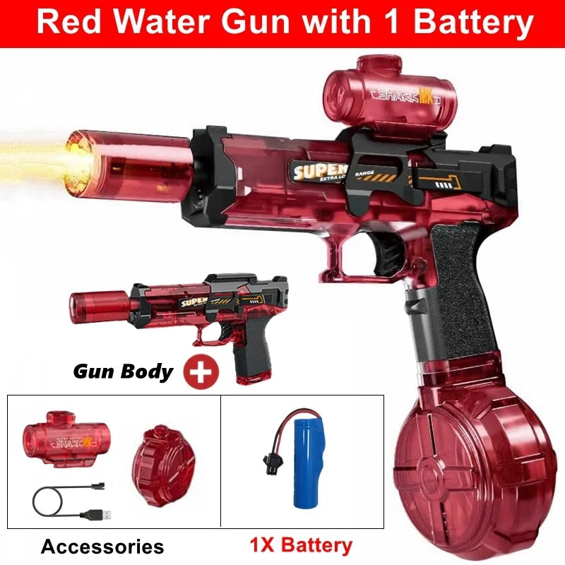 Electric Water Gun | LED Light Fire Effect | Water Storage Tank