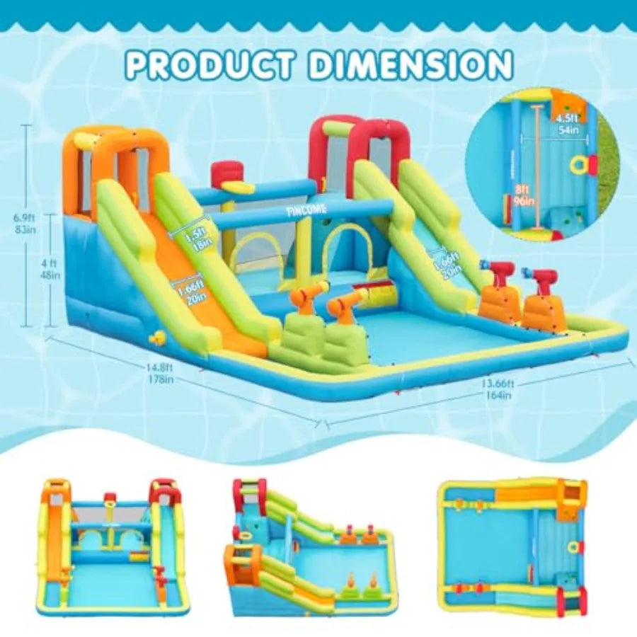 Inflatable Water Bounce House With Double Slides And Air Blower