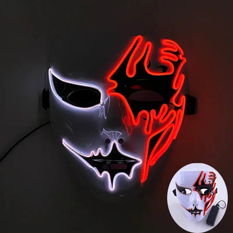 Melbourne Shuffle rave dance glowing mask Hand drawn patterned luminous mask for teen cool Halloween cosplay performance props - ToylandEU