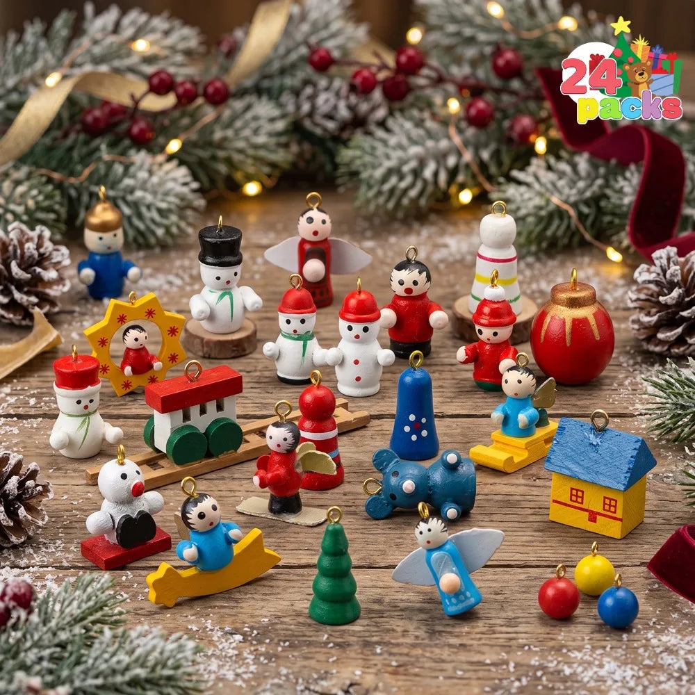 Advent Calendar | 24 Day Tabletop Wooden Christmas Tree | 28 Ornaments Snowman And Santa | Kids Party Favors Gift