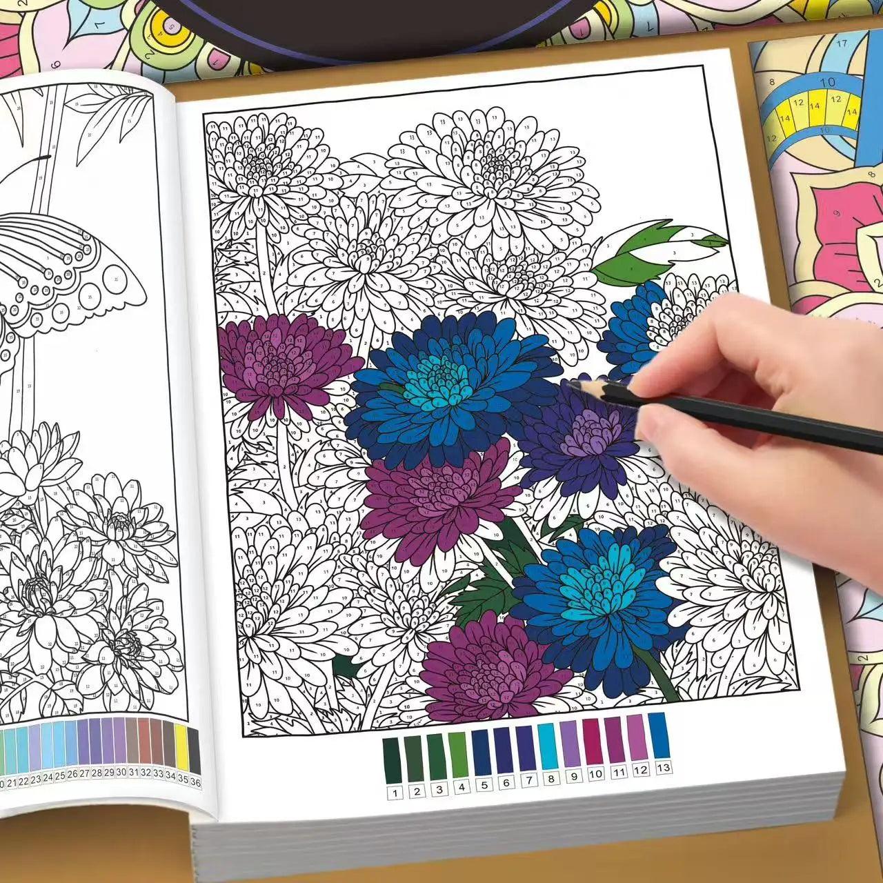 Adult Color By Number | Flower Patterns | Toylandeu™