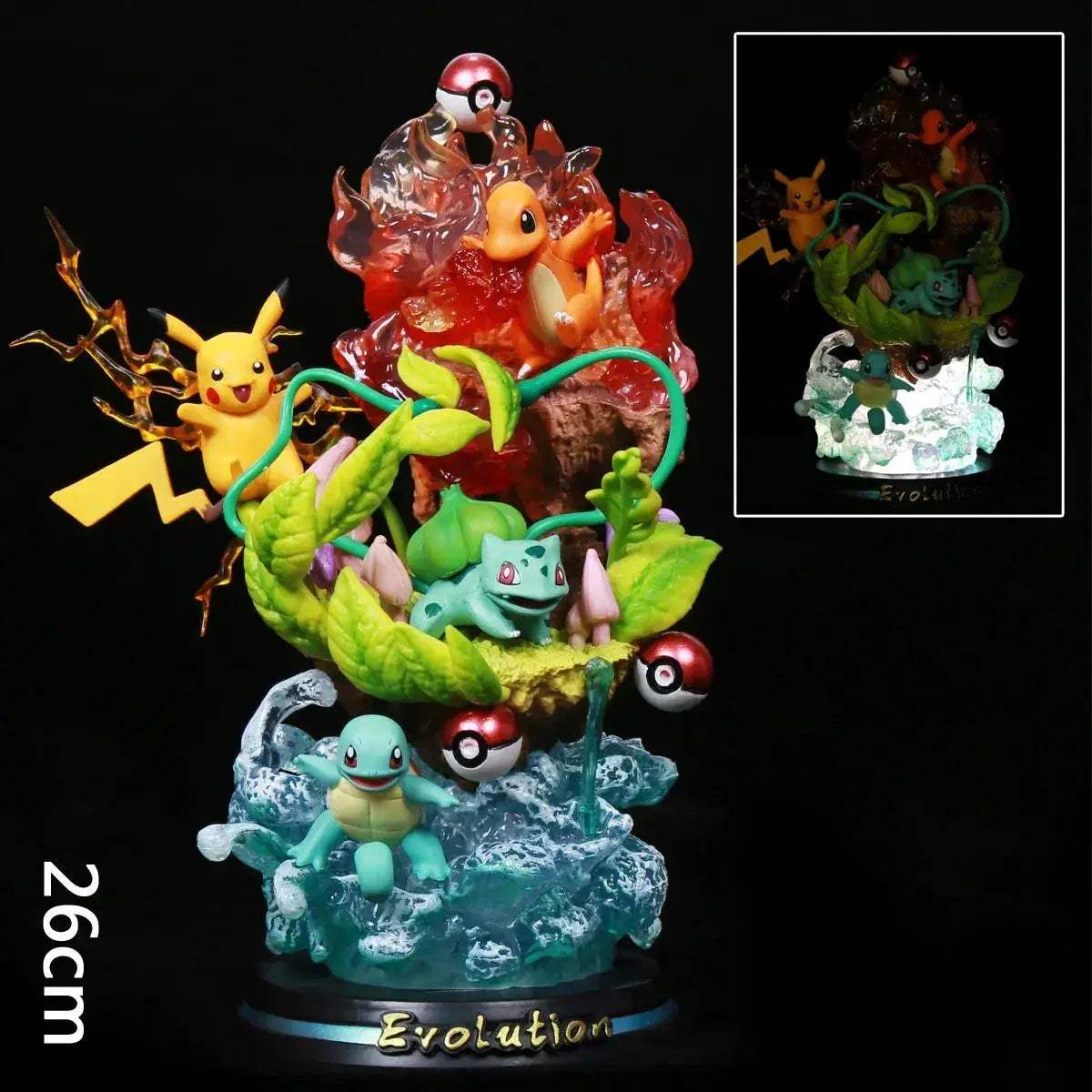 Pokemon Evolution LED Anime Figures, PVC Statue Model Toy Collections 20-35cm - CLOUDANIMESTUDIO